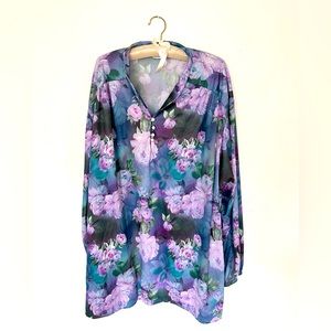 4X JORO FASHIONS Floral Pearl Buttons collared Flowy Blouse, Size 4X